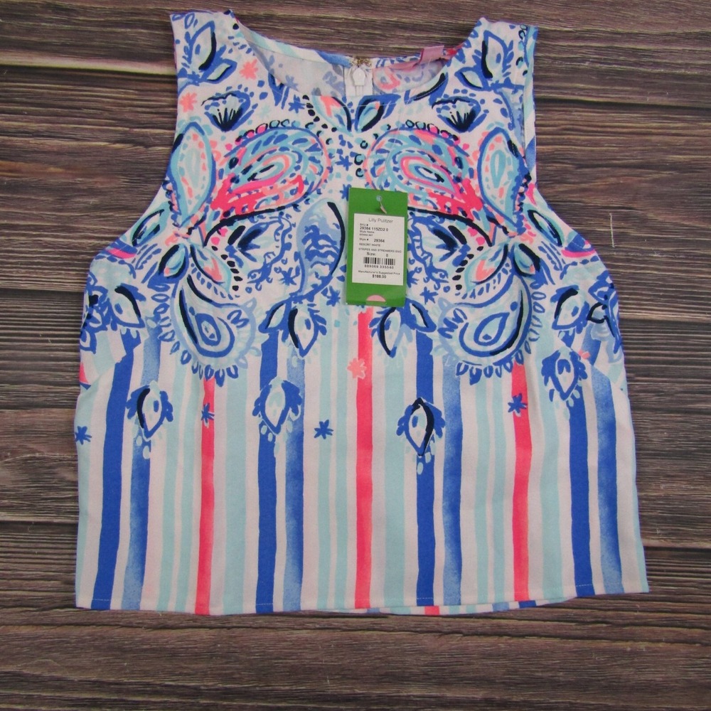 Lilly Pulitzer NEW Donna Womens 0 White Blue Striped Tank TOP ONLY